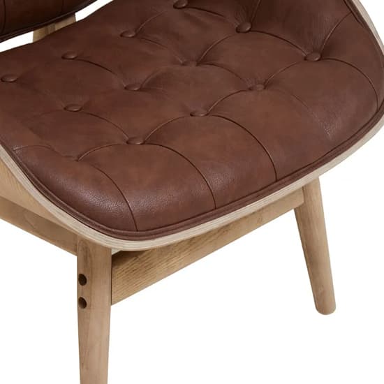 FURCO Brown Faux Leather Button Tufted Living Room Chair with Elm Wood Legs