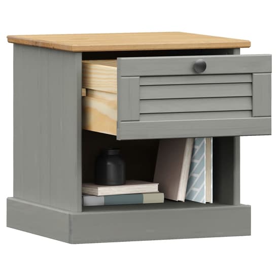 Vega Pinewood Bedside Cabinet With 1 Drawer In Grey