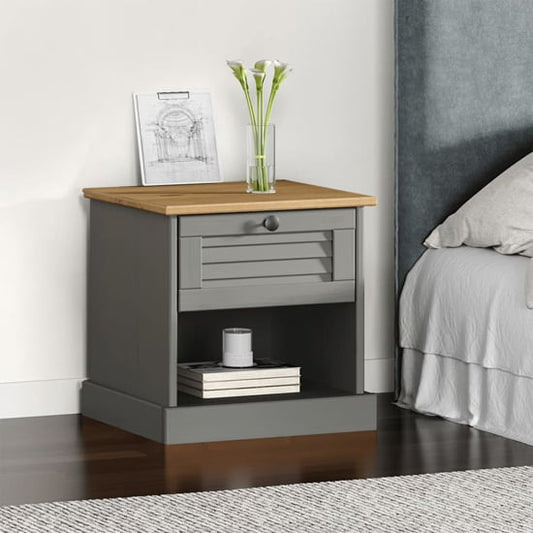 Vega Pinewood Bedside Cabinet With 1 Drawer In Grey