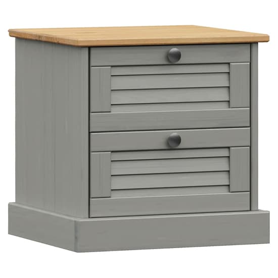 Vega Pinewood Bedside Cabinet With 2 Drawers In Grey