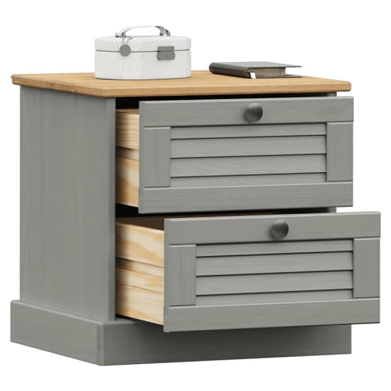 Vega Pinewood Bedside Cabinet With 2 Drawers In Grey