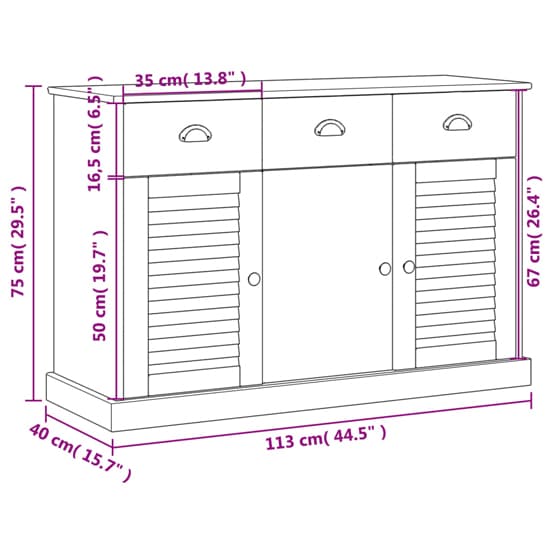 Vega Pinewood Sideboard With 3 Doors 3 Drawers In Grey