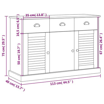 Vega Pinewood Sideboard With 3 Doors 3 Drawers In Grey