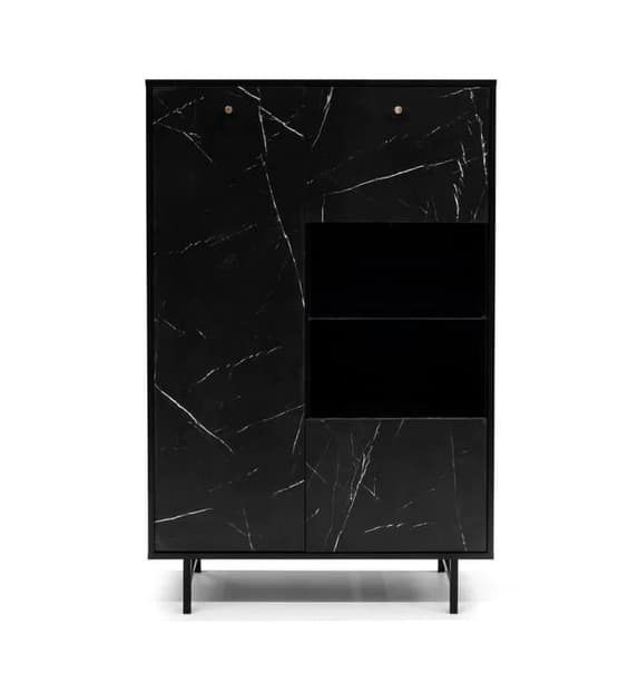 Venice Wooden Display Cabinet 2 Doors In Black Marble Effect