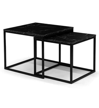 Venice Wooden Set Of 2 Coffee Tables In Black Marble Effect