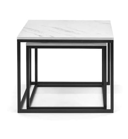 Venice Wooden Set Of 2 Coffee Tables In White Marble Effect