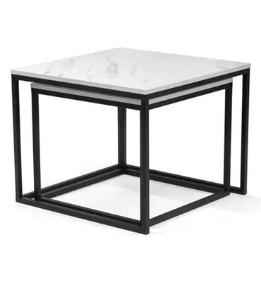 Venice Wooden Set Of 2 Coffee Tables In White Marble Effect