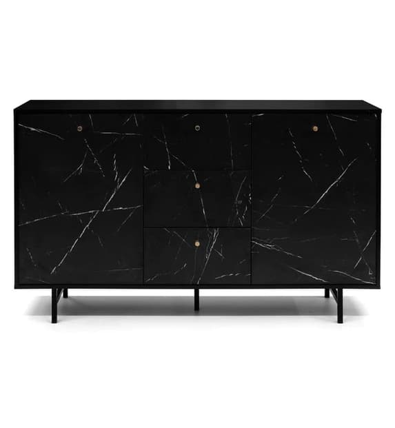 Venice Black Marble Effect Wooden Sideboard with 2 Doors and 3 Drawers