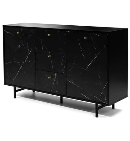 Venice Black Marble Effect Wooden Sideboard with 2 Doors and 3 Drawers