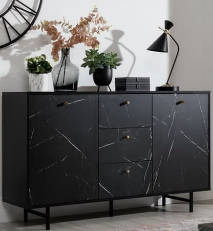 Venice Black Marble Effect Wooden Sideboard with 2 Doors and 3 Drawers