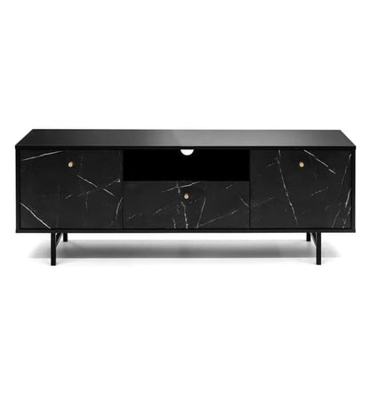 Venice Black Marble Effect TV Stand with 2 Doors and 1 Drawer - Modern Wooden Entertainment Unit