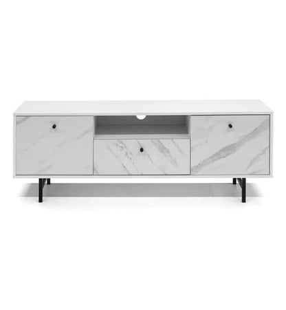 Venice White Marble Effect Wooden TV Stand with 2 Doors and 1 Drawer