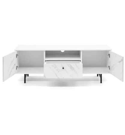 Venice White Marble Effect Wooden TV Stand with 2 Doors and 1 Drawer