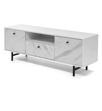 Venice White Marble Effect Wooden TV Stand with 2 Doors and 1 Drawer