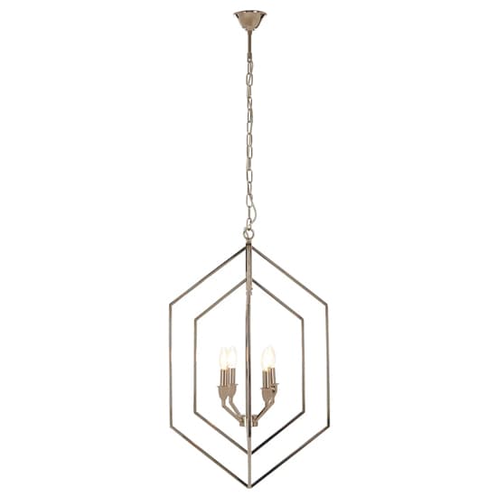 FURCO Venik 4-Light Nickel Hexagonal Chandelier for Modern Home Decor