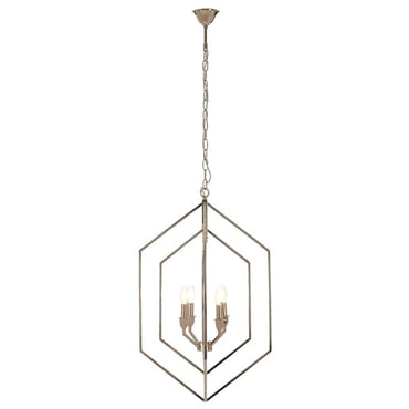 FURCO Venik 4-Light Nickel Hexagonal Chandelier for Modern Home Decor