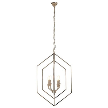 FURCO Venik 4-Light Nickel Hexagonal Chandelier for Modern Home Decor