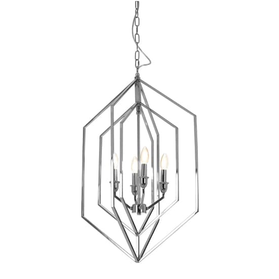 FURCO Venik 4-Light Nickel Hexagonal Chandelier for Modern Home Decor