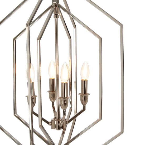 FURCO Venik 4-Light Nickel Hexagonal Chandelier for Modern Home Decor