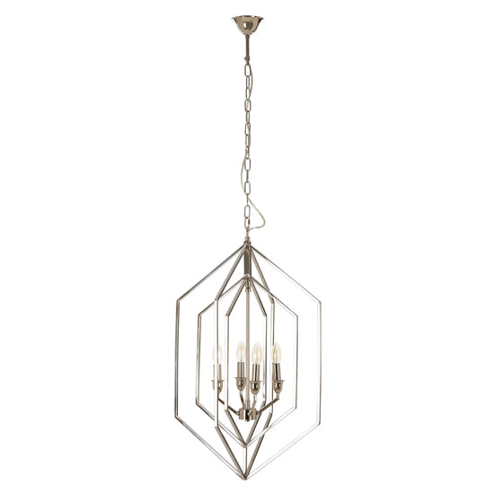 FURCO Venik 4-Light Nickel Hexagonal Chandelier for Modern Home Decor