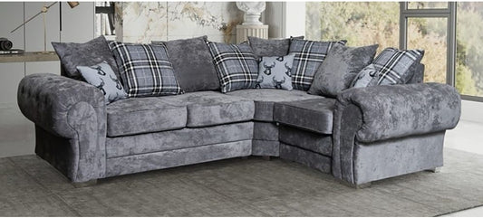 Verona Grey Corner Sofa with Chrome Legs and Hardwood Frame - Right Hand Facing Scatter Back Design