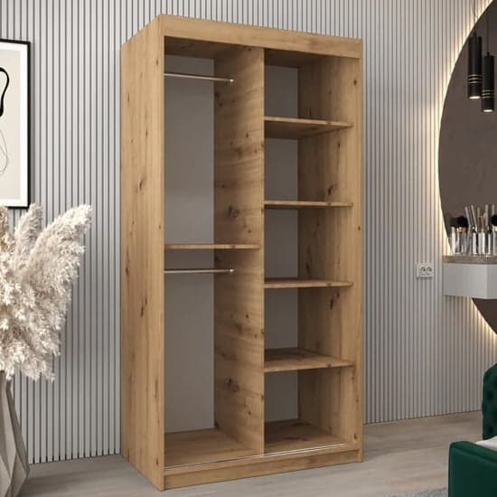 Vevey I Wooden Wardrobe Sliding 2 Doors 100cm In Artisan Oak