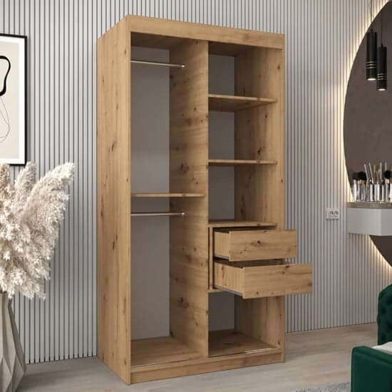 Vevey I Wooden Wardrobe Sliding 2 Doors 100cm In Artisan Oak