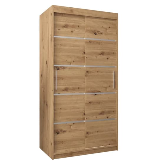 Vevey I Wooden Wardrobe Sliding 2 Doors 100cm In Artisan Oak