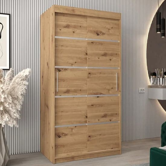 Vevey I Wooden Wardrobe Sliding 2 Doors 100cm In Artisan Oak