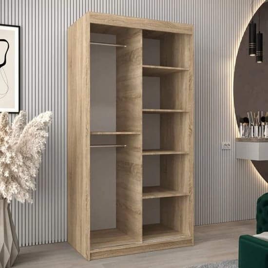 Vevey I Wooden Wardrobe Sliding 2 Doors 100cm In Sonoma Oak