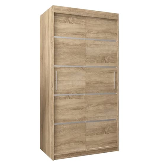 Vevey I Wooden Wardrobe Sliding 2 Doors 100cm In Sonoma Oak