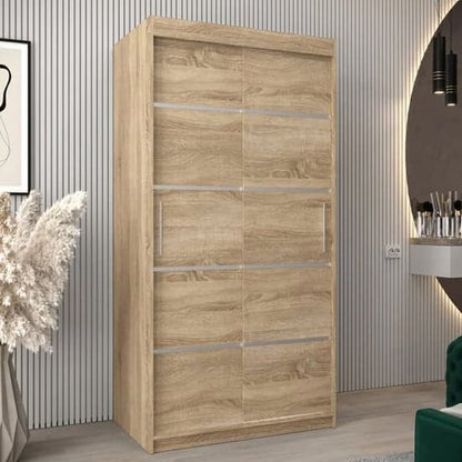 Vevey I Wooden Wardrobe Sliding 2 Doors 100cm In Sonoma Oak