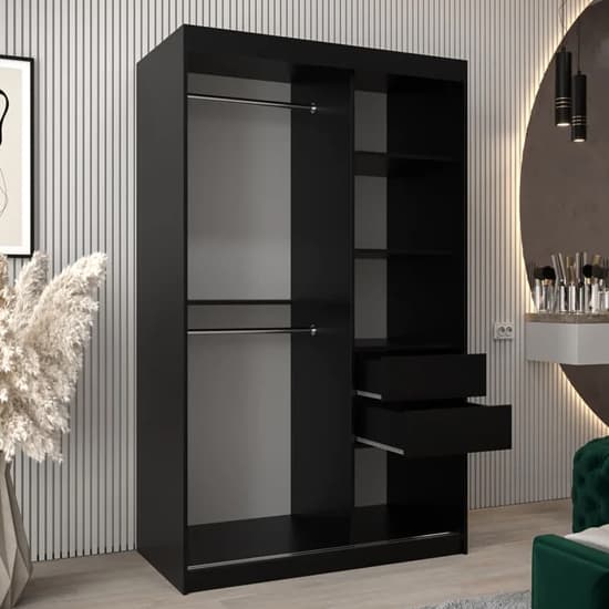 120cm Black Sliding Door Wooden Wardrobe with Shelves and Hanging Rails