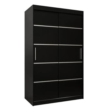 120cm Black Sliding Door Wooden Wardrobe with Shelves and Hanging Rails