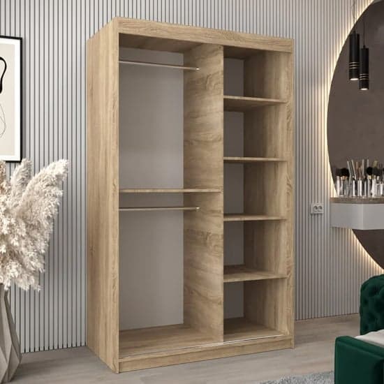 120cm Sonoma Oak Sliding Door Wardrobe with Shelves and Hanging Rails