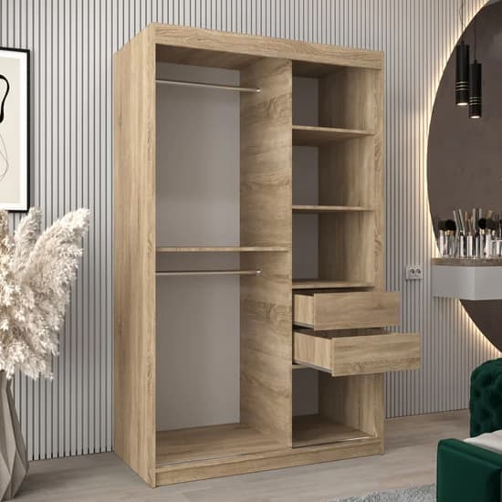 120cm Sonoma Oak Sliding Door Wardrobe with Shelves and Hanging Rails