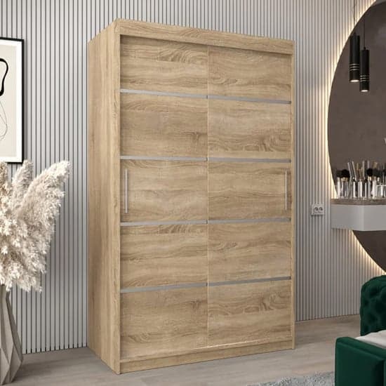 120cm Sonoma Oak Sliding Door Wardrobe with Shelves and Hanging Rails