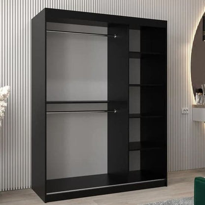 Vevey I Wooden Wardrobe Sliding 2 Doors 150cm In Black