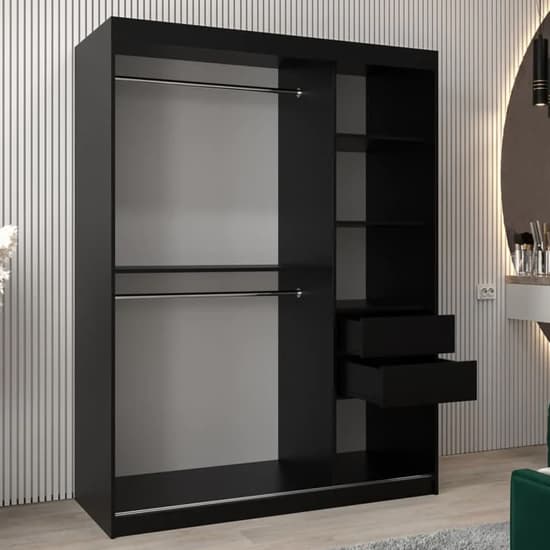 Vevey I Wooden Wardrobe Sliding 2 Doors 150cm In Black