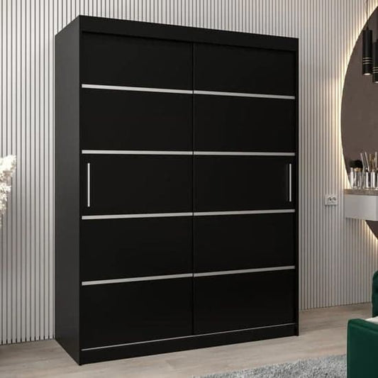 Vevey I Wooden Wardrobe Sliding 2 Doors 150cm In Black