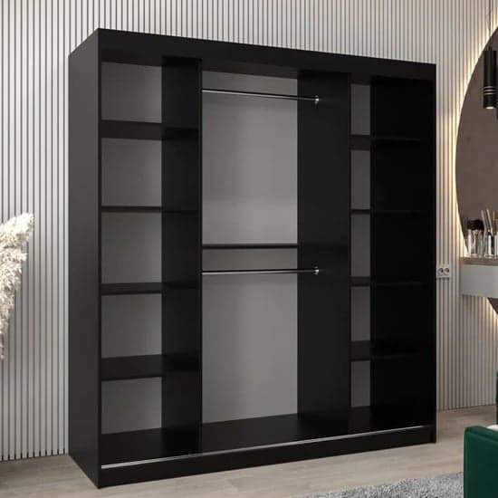 Vevey I Wooden Wardrobe Sliding 2 Doors 180cm In Black