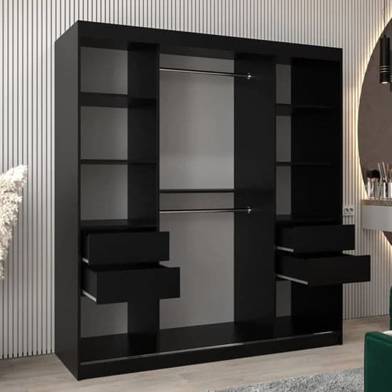 Vevey I Wooden Wardrobe Sliding 2 Doors 180cm In Black