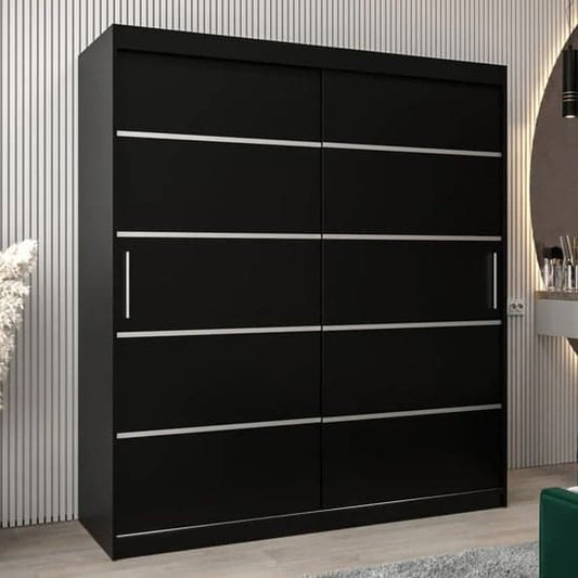 Vevey I Wooden Wardrobe Sliding 2 Doors 180cm In Black