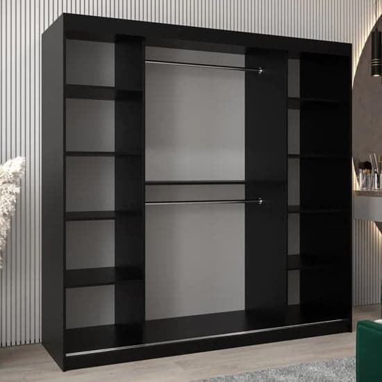 Vevey I Wooden Wardrobe Sliding 2 Doors 200cm In Black