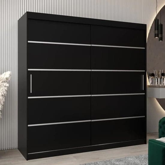 Vevey I Wooden Wardrobe Sliding 2 Doors 200cm In Black