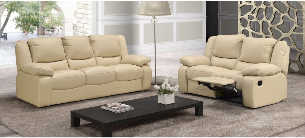 Virginia Cream Semi-Aniline Leather 3 + 2 Electric Recliner Sofa Set - Durable Hardwood Frame, 10-Year Warranty, Multiple Colors Available