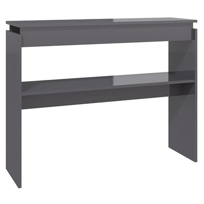 Modern Grey High Gloss Console Table with Undershelf for Entryway and Living Room