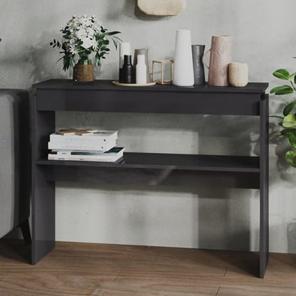 Modern Grey High Gloss Console Table with Undershelf for Entryway and Living Room