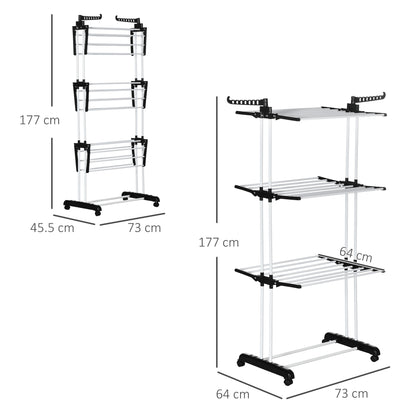 HOMCOM oldable Clothes Drying Rack, 4-Tier Steel Garment Laundry Rack with Castors for Indoor and Outdoor Use, Black