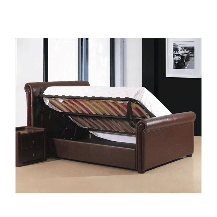 Fowey King Size PU Leather Bed with Right Hand Side Storage - Brown